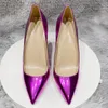 Chaussures habillées brillant violet femmes brevet bout pointu talon haut fête de mariage 8cm 10cm 12cm personnaliser dames brillant pompes à talons aiguilles