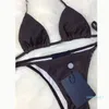 Femmes Bikini été lettre imprime maillot de bain dame Sexy Quatity maillots de bain Push Up Mature Wrap maillots de bain dos nu licou