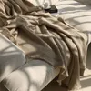 담요 농가 린넨 면화 와플 직조 담요 층 반짝이는 소파 소파 침대 장식을위한 아늑한 따뜻한 부드러운 경량