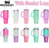 Logo ile Stanley 40oz Kupa Tumbler Saplı Yalıtımlı Gritient Glittertumblers Kapaklar Saman Paslanmaz Çelik Kahve Termos Kupası Açık Mekan Yeni