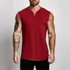 Heren Tank Tops Plain Cotton Vneck Fitness Top Mannen Zomer Muscle Vest Gym Kleding Bodybuilding Mouwloos Shirt Workout Sport Singlets 230713