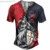 Men's T-Shirts Vintage Graphic Printing Loose V Neck T Shirts Men Summer Clothes Short Sleeve Buttoned Casual Tees For Mens Leisure Streetwear L230713