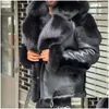 Men'S Fur Faux Mens Leather Winter Jacket Thicken Veet Collar Hooded Zipper Color Blockwork Fashion Red Men Drop Delivery Apparel Dhkzf