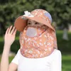 Chapéus de aba larga femininos chapéu de sol com ventilador protetor solar de verão bonés de proteção UV ao ar livre à prova de vento viagem ciclismo máscara facial xale