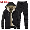 Survêtements pour hommes 2 pièces sweats à capuche pantalons ensemble vêtements de sport fourrure hommes hiver chaud costume décontracté polaire sweats