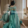 Party Dresses Mint Blue Fantasy Renaissance Jumpsuit Prom med Fairy Long Sleeve Bustle Corset Lace-Up Evening Gown Pantaloons