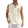 Men's Tank Tops Long Sleeve Black Shirt Male Spring And Summer Casual Sports Sleeveless Top Cotton Linen Vest Painting Fitness Muscle