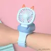 Electric Fans Portable Wrist Strap Mini Watch Hand Held Fan USB Charging Small Cartton Design Rechargeable Fans with Colorful LED Lights