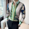 Koszulki męskie luksusowa barokowa bluzka homme moda koreański styl Paisley Men Sukienka koszula długi rękaw w kratę klub Camisa Social Masculina T230714