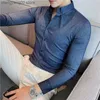 Chemises décontractées pour hommes de haute qualité élastique rayé hommes chemise affaires à manches longues Camisas De Lujo Para Hombre décontracté simple boutonnage hommes Blouses 4XL T230714