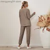 Pantalon deux pièces pour femme Ensemble deux pièces Femme Vêtements de maison pour le printemps et l'automne Nouveaux pantalons en coton à manches longues Costumes Femmes Vêtements de nuit Pyjama Ensemble 2022 T230714