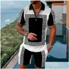 Men'S Tracksuits Mens Summer Tracksuit Suit Zipper Oversized 2 Piece Sets For Men Business Casual 3D Printed High Quality Fashion Dr Dhv8Q