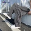 Män s byxor veckade män mode casual plädkvinnor streetwear koreansk lös rak is silke man plus storlek byxor 230713