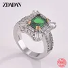 خواتم الزفاف Zdadan 925 Sterling Silver Emerald Zircon Ring for Women Charm Jewelry Party Gift 230714