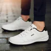 Mens Sports Leather Shoes Lightweight Casual Sneakers Navy Blue Black White Running Trainers Big Size 39-48
