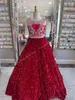 Schillerndes Festzug-Kleid für Mädchen 2024, Samt, Pailletten, Perlen verziert, Juwel, kleines Kind, Geburtstag, formelles Partykleid, Ballkleid, Kleinkind, Teenager, Preteen, bodenlang, Rot, Königsblau