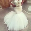 2020 New Sexy Long Mermaid Wedding Dresses 연인 민소매 국가 얇은 명주 그물 구슬 수정 허리 겸손한 외피 새틴 플러스 크기 B196Y