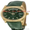 2019 Luxe Horloges Groene Wijzerplaat 18K Geel Goud Automatische Mechanische Beweging Lederen Heren Horloge Heren Horloge Pols Watches270a