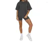 Women's Tracksuits Summer Solid Short Sleeve Round Neck Pullover Top Urban Casual Shorts Fashion Set Female And Lady