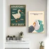 Kreskówka kaczka płótna malarstwo retro zabawny plakat dla zwierząt gęsią prezent nowoczesny łazienka dom domowy wystrój w06