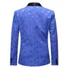 Costumes pour hommes Mens Royal Blue Floral Blazer Costume Veste Élégant Un Bouton Col Châle Tuxedo Blazers Hommes Dîner Fête Costume De Mariage De Bal