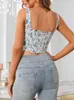 Kobiety dla kobiet Camis Asia Floral Corset Top Printed Patch Work Zipper Boning 2-Wayer Ultra-Thin odpowiednie do uprawy Can Top Unikalne żółte Kami Top Y2K Top Women 230714