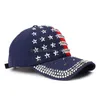 Overige Thuis Textiel Mode Rivet Baseball Cap Trump President Verkiezing Hat Diamond Bling Sport Ball Snapback America Flag Sun Drop D Dhjrq