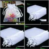 Jóias Bolsas Sacos Bolsas Exibição de embalagem 15X20Cm 100Pcs Pacote de cor branca Grande Dstring Organza Presente Para Weddin Drop Delivery Dhzpo