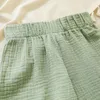 Calças de algodão 100 meninas calças largas estilo verão infantil cor sólida casual e confortável comprimento do tornozelo TZ68 230714