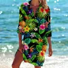 Camicette da donna Camicetta con stampa di piante tropicali Camicie a maniche lunghe con bottoni per le donne Moda Bohemien Top da spiaggia allentati per la protezione solare