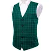 Hommes Gilets Salut-Cravate Vert Multi Viscose Hommes Gilet Jacquard Vérifier Robe Costume Gilet Sans Manches Veste Pour Homme De Mariage D'affaires De Haute Qualité