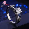 Auténtica Plata de Ley 925 azul en forma de corazón brillante cristal promesa anillos de dedo para mujeres Navidad accesorio de joyería de lujo L230704