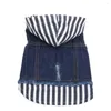 Abbigliamento per cani Cani Gatti Giacca Gilet di jeans con cappello a righe Jeans Pet Puppy Vestiti primaverili / autunnali