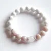 Charm Bracelets 8mm White Howlite Rhodonite And Rose Quartz Bracelet Pulsera Mujer Healing Jewelry Mala Yoga Gift For Women Girlfriend