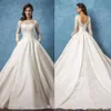 Amelia Sposa robes de mariée en dentelle 2022 avec poches manches longues bijou cou balayage train tache une ligne robes de mariée284p