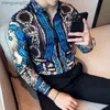 Men's Casual Shirts British Style Royal Crown Printed Men Shirts Dress Streetwear Slim Fit Long Sleeve Male Floral Shirt Tops Autumn Mens Fashions T230714