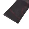 Steering Wheel Covers 38cm Universal Car Cowhide Cover Breathable Anti-Slip Wrap Protector Black With Red Line