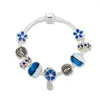 Charm Bracelets Design Flower Pendants Bracelet Homme Royal Blue Glass Beads For Women DIY Fashion Jewelry Pulseras Mujer