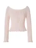 Women's Tanks Women S Off-Shoulder Ribbed Knit Crop Top With Ruffled Hemline And Sheer Long Sleeves - Trendy Y2K Style Sweater For Fall