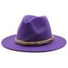 Chapéu de lã Jazz Fedora Casual Masculino Feminino Couro Cinto de camurça Feltro Aba larga Chapéu branco rosa amarelo Panama Trilby Boné de festa formal