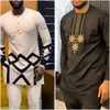 Men's Tracksuits African Traditional Men Suit Printed Shirt Top Elastic Waist Pants White Wedding 2 Piece Set Outfits Ethnic Style Costumes 230713