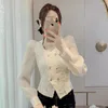 Women's Blouses Autumn 2023 French Bubble Sleeve Shirt Gentle Temperament Long Tops Ladies Elegant Double Breasted