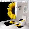 Douchegordijnen Magische Zonnebloem Vlinder Douchegordijn Sets Zwart Geel Art Land Bloem Badkamer Decor Gordijnen Badmatten Tapijt Toilet Cover