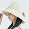 Szerokie brzegowe czapki lato wiadra kapelusz kobieta na zewnątrz Travel Bow Bow Fisherman Cap Ladies Casual Sun Sun Sempels Visor