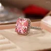 Anelli a grappolo Elegante anello di diamanti con zaffiro rosa da 6 carati Anello di fidanzamento in argento sterling 925 originale per gioielli da donna