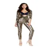 Leopard Animal Print Fancy Dress Sexy Women's Deep V Neck Zip Up Lingerie Bodysuit Jumpsude Cosplay Party Catsuit216f