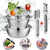 Fruktgrönsaksverktyg 3 i 1 grönsaksskärmare Drain Basket Rostfritt stål Vegetabiliska Julienne rat sallad Maker Bowl Kitchen Gadgets 230714