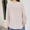 Damesblouses chiffon patchwork kanten blouse ronde hals bloemblaadje lange mouwen T-shirt effen kleur losse doorschijnende tops dameskleding