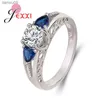 Auténtica Plata de Ley 925 azul en forma de corazón brillante cristal promesa anillos de dedo para mujeres Navidad accesorio de joyería de lujo L230704