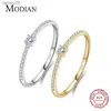 Modian 2021 Real 925 Sterling Silver Simple Square Clear CZ Charm Gold Color Finger Rings For Women Wedding Engagement Jewelry L230704